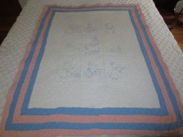 Antique EMBROIDERED DAILY CHORES Cotton PATCHWORK CRIB QUILT - 41-1/2&quot; x... - £38.74 GBP