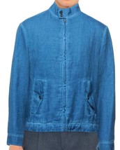 120% Lino Bright Blue Linen Men&#39;s Slim Fit Blazer Bomber Jacket Size US 3XL - £148.45 GBP