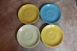 VTG FIESTAWARE 1940s SET OF 4 SAUCERS MARIGOLD, BLUE &amp; CREAM DH2399d - $179.47 MXN