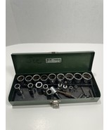 Vintage S-K Tools Green Metal Toolbox 9&quot; w/ 14 Sockets + Sae Japan Tools... - £69.14 GBP