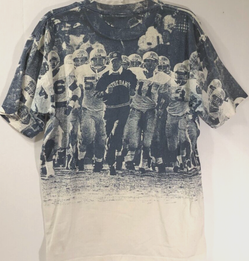 Noter Dame Fighting Irish Lou Holtz NCAA Champion Vintage 90s Blue T-Shirt XL - $93.19