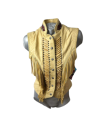 Diamond Leathers Vest Womans Size 8 Fringe Beaded Beige Texas New Vintag... - $287.05