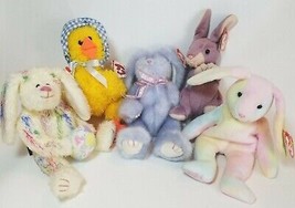 TY Beanie Babies Lot of 5 Easter Bunnies Bunny Rabbit Chick  - £18.64 GBP