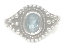 Blue Topaz Ring Solitaire Sterling Silver Boho Girls Ring Size 7 Women Band - $29.70