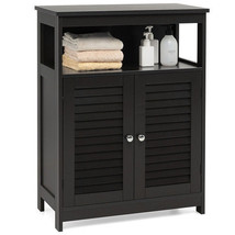 Wood Freestanding Bathroom Storage Cabinet with Double Shutter Door-Blac... - $147.99