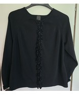 Womens Plus 1X Due Per Due Black Ruffled Trim Button Down Cardigan Sweater - $25.95 CAD