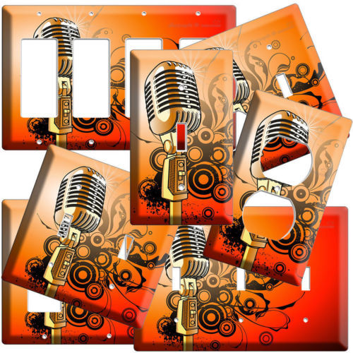 RETRO MICROPHONE LIGHT SWITCH OUTLET WALL PLATE COVER ROOM DECOR FAT ELVIS SHURE