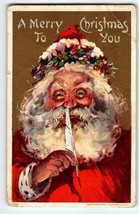 Santa Claus Christmas Postcard Jolly Saint Nick Holds Quill Pen Julius Bien 1908 - £14.48 GBP