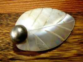 Antique carved genuine Mother of Pearl Leaf dress clasp buckle button pe... - $20.79