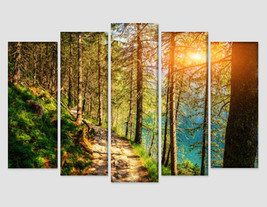 Nature Wall Art Mountains Canvas Art Summer Sunset Print Mountain Lake in Forest - £39.16 GBP