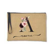 Personalized Clutch Handbag for Women 26 Letter Flowers Zipper Cosmetic Cases Ba - $12.74