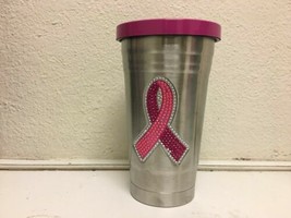 PINK RIBBON CANCER AWARENESS 16 OZ STAINLESS STEEL CUP WITHOUT STRAW - £10.01 GBP