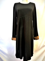 Liz Claiborne Dress Long Sleeve Black Leopard Cuffs Womens Petite size M - £19.55 GBP
