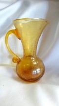 Hand blown Crackle Glass Applied Handle Amber Pitcher - $19.00