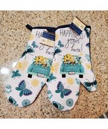 Oven Mitts set of 2, blue, Happiness Grows Here, Cottagecore Farmhouse k... - £10.35 GBP