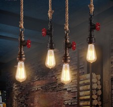 Water Pipe Hemp Rope Decoration Wrought Iron Retro Industrial Wind Hanging Lamps - £51.45 GBP+