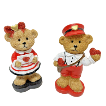 Vintage Valentines Day Teddy Bears Hearts Figurines Resin 4.75&quot; Tall Lot 2 - £9.79 GBP