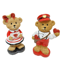 Vintage Valentines Day Teddy Bears Hearts Figurines Resin 4.75&quot; Tall Lot 2 - £9.31 GBP