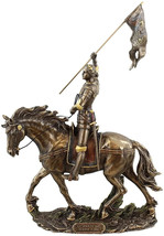 Joan of Arc on Horse Back with Flag Bronze Finish Statue Sculpture Home Décor - £110.74 GBP