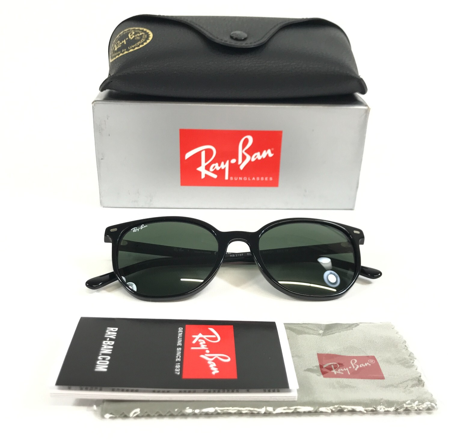 Ray-Ban Sunglasses RB2197 ELLIOT 901/31 Polished Black with Green Lenses... - $128.69