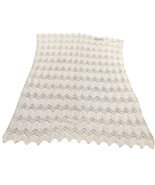 Vintage White Chevron Stripes Afghan Throw, Hand Knitted or Crocheted Zi... - £80.62 GBP