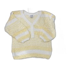 Vintage FaBE SOFT Yellow/White Cardigan Popcorn Knit 3/4 Sleeve S 90&#39;s Y2k - $19.10