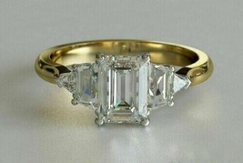 2.25Ct Simulated Diamond Engagement 3-Stone Ring 14K Two Tone Gold Plated Silver - £96.45 GBP