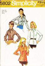 Vintage 1973 Misses' Shirts & Ascot Tie Pattern 5802-s Size 16 - Uncut - £9.58 GBP