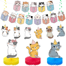 Cat Theme Birthday Party Decorations Party Supplies Kit 16 Pcs, Includes... - £16.65 GBP