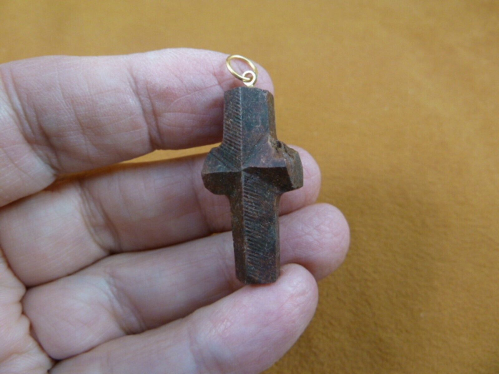 Primary image for (CR500-1) 1-3/16" oiled Fairy Stone Pendant CHRISTIAN CROSS Staurolite Crystal