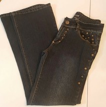 Wild Secret Dark Blue Jeans size 9 Stretch Denim Boot Cut Metal Stud Emb... - £20.18 GBP