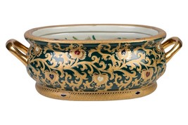 Beautiful Green and Gold Tapestry Porcelain Foot Bath 19&quot; - £197.37 GBP