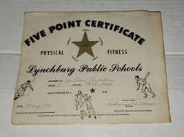 1961 Five Point Certificate Physical Fitness Lynchburg Public Schools VA - £11.42 GBP