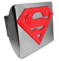 SUPERMAN RED SHIELD EMBLEM ON CHROME METAL USA MADE TRAILER HITCH COVER - £62.94 GBP