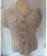 Mandarin Blue 100% Linen lined short sleeve Beige Top or Jacket size L - $14.99