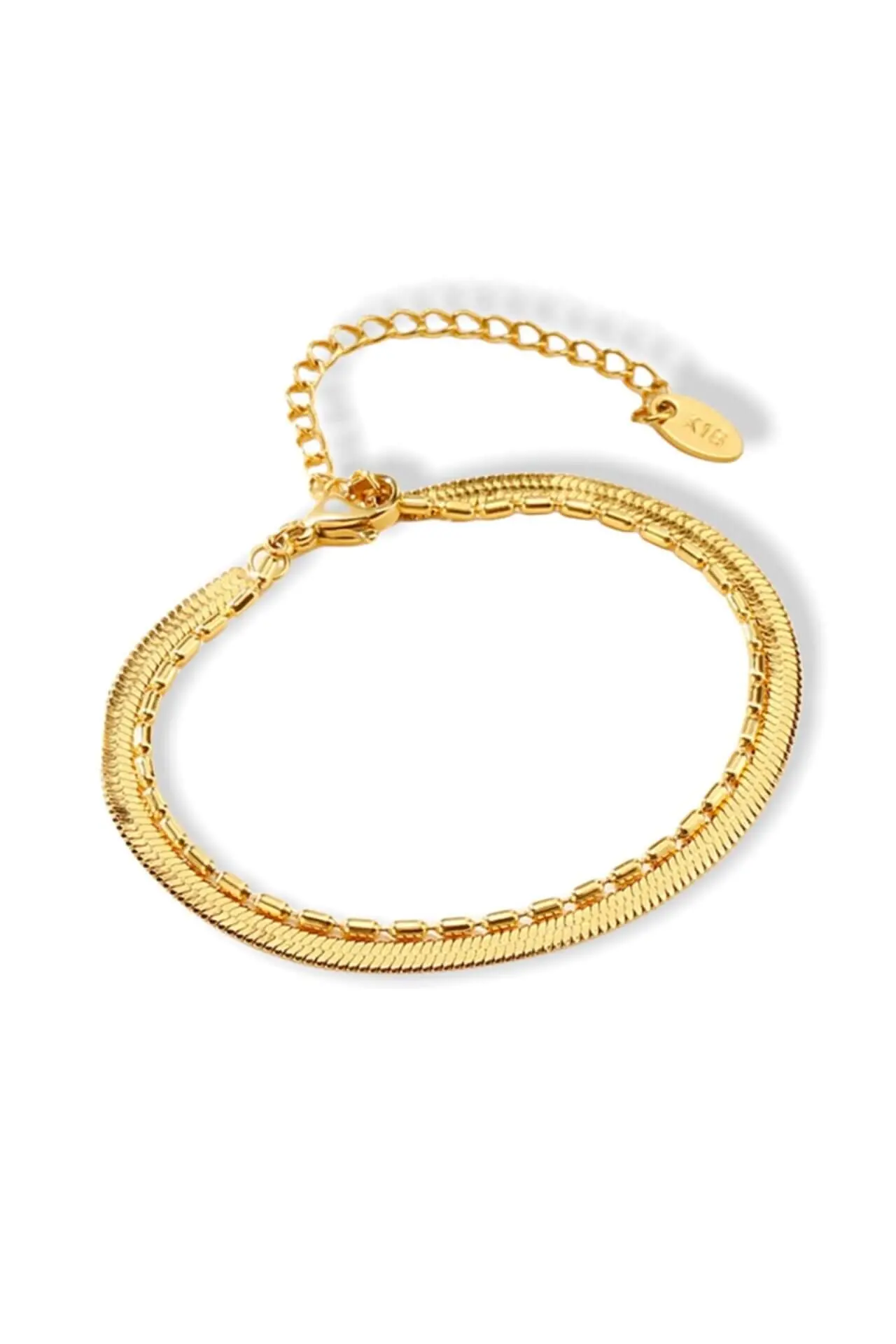 Flat Chain | 18K Two Layers Bracelet - Elegant &amp; Versatile Gold-Plated A... - $53.30
