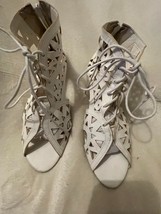 EUC White Cutout Lace Up Gladiator Sandals with Wedge Heels Size 8 (39) - £14.06 GBP