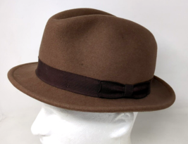 Jos A Bank Traveler Packable Hat Felt Wool Fedora Brown Size Medium USA ... - $38.80