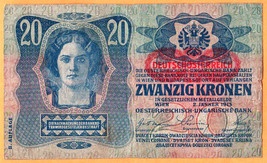 AUSTRIA 1913 (1919)  Fine 20 Kronen 2nd issue Banknote Paper Money Bill ... - $7.25