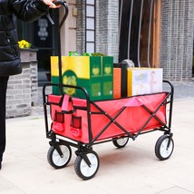 Folding Wagon Garden Shopping Beach Cart (Red) - £56.53 GBP