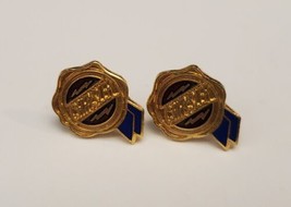 Vintage CHRYSLER Emblem Logo Stud Earrings Jewlery Red Blue &amp; Goldtone - £19.57 GBP
