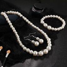 Ets for women white crystal faux pearls necklace earrings bracelets fashion round party thumb200