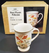 6 Vtg Fanci Florals Painted Poppy Porcelain Pedestal Mugs Coffee Tea Cups 4.5&quot; - £27.17 GBP