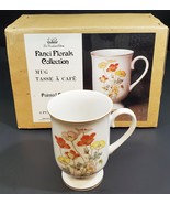 6 Vtg Fanci Florals Painted Poppy Porcelain Pedestal Mugs Coffee Tea Cup... - £27.28 GBP
