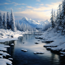 Snowy Lake And Mountain In Winter - £11.72 GBP