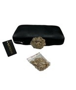 Natasha Box Clutch Purse Black Satin Gold Floral Rhinestone Prom Event F... - $63.63 CAD