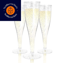 Prestee Plastic Champagne Flutes 100 Count (Pack of 1), Silver Glitter  - £28.26 GBP