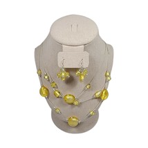 Vintage Estate 3 Triple Strand Yellow Glass Beads Necklace Cluster Earrings Set - £33.79 GBP