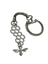 Bee Honey Bee Keyring Clip Clasp Honeycomb Insect Silver Tone Key Charm - £6.29 GBP