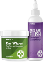 Dog Ear Cleaning Wipes with Aloe and Eucalyptus + Veterinary Tris Flush Cat &amp; Do - £29.94 GBP